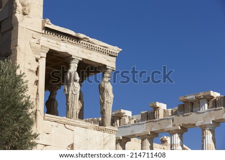 Acropolis of Athens. Older temple of Athena Polios and Parthenon. Greece