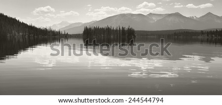 Canadian landscape in Pyramid lake. Jasper. Alberta. Horizontal