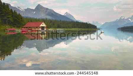 Canadian landscape with Maligne lake. Jasper. Alberta. Horizontal