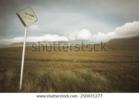 Scottish landscape with moorland and traffic signal. Highlands. UK. Horizontal