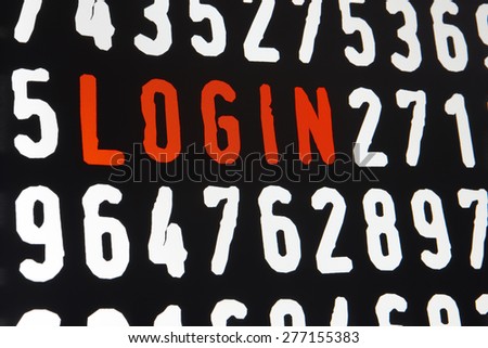 Computer screen with login text on black background. Horizontal