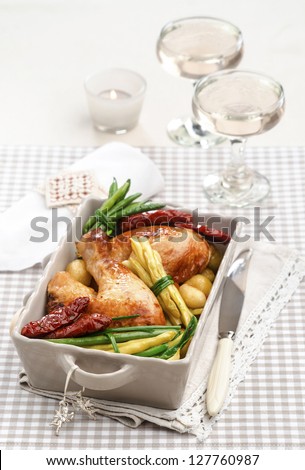 chicken legs with potatoes and asparagus