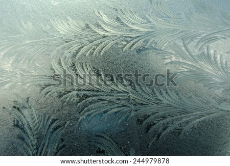 frozen crystal texture with beautiful patterns on winter glass