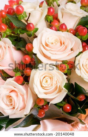 Detail of a  roses wedding bouquet