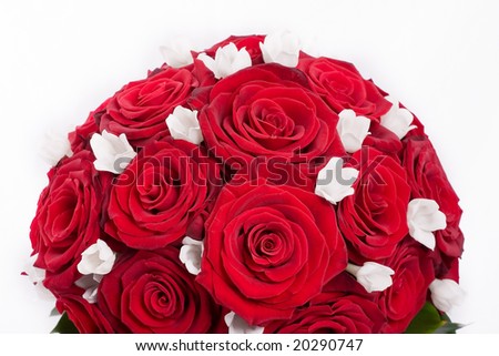 stock photo Detail of a red roses and white flowers wedding bouquet