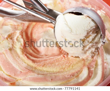 Fruits ice cream on colorful ice cream background