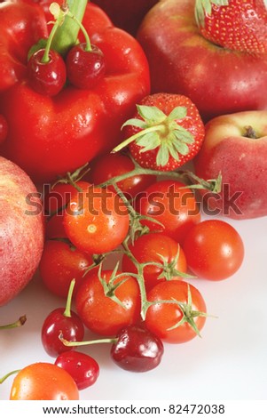 Red fruits and vegetables, closeup