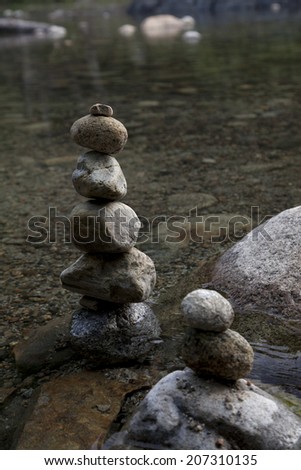 Balanced Rocks on a placid mountain creek, Sequoia National Park