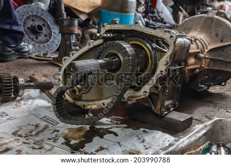 Damaged engines, repair service garage