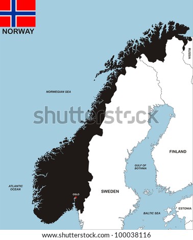 very big size black map of norway with flag
