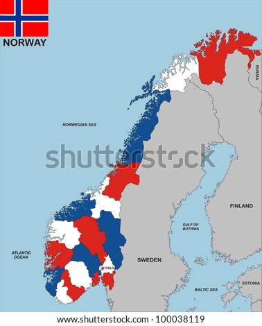 very big size political map of norway with flag