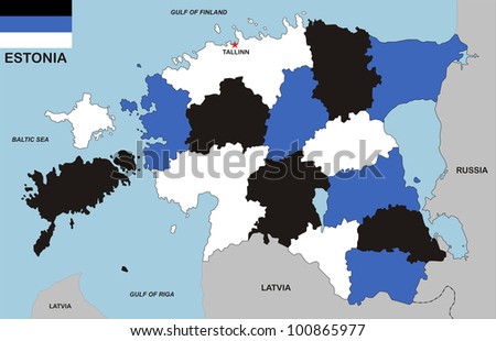 very big size political map of estonia with flag