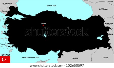 big size black map of turkey with flag