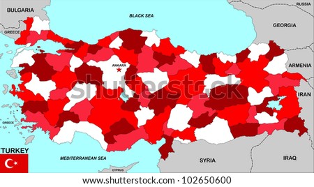 big size political map of turkey with flag