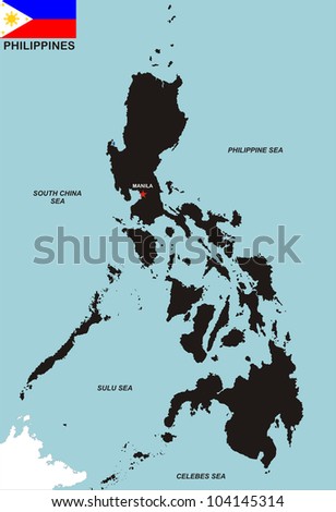 very big size philippines black map with flag