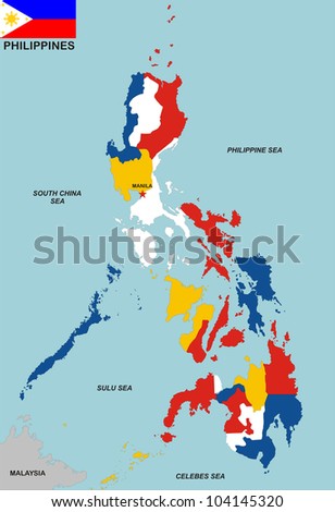 very big size philippines political map with flag