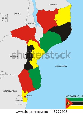 very big size mozambique country political map