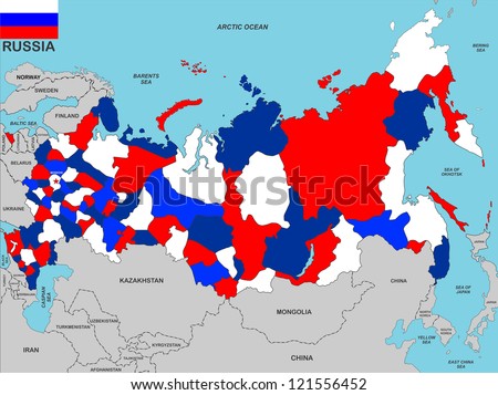 very big size russia political map with flag