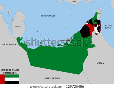 very big size united arab emirates political map with flag