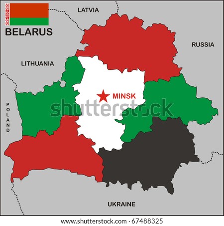 stock photo : political map of Belarus country with flag