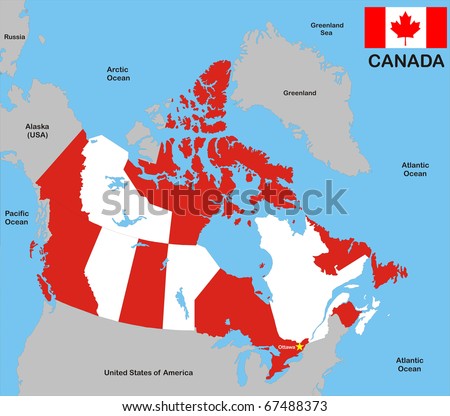 illustration with canada map and neighbours and flag