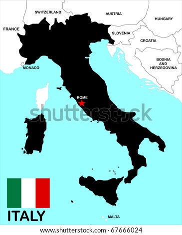 Italy black map with boundary and flag