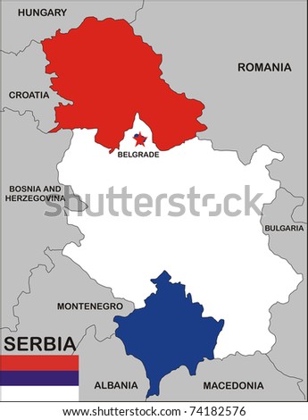 political map of serbia country with neighbors and national flag