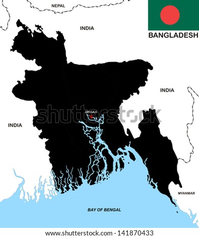 black map of bangladesh country with flag illustration