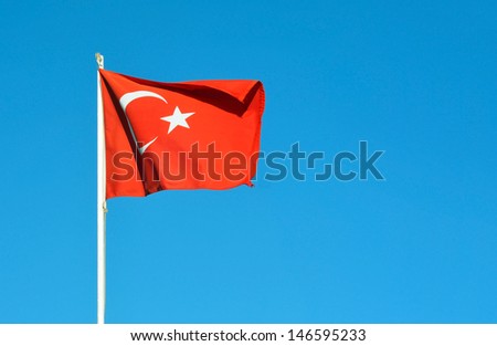 turkey country flag waving over blue sky