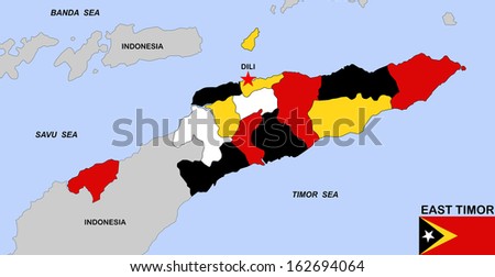 big size political map of east timor with flag