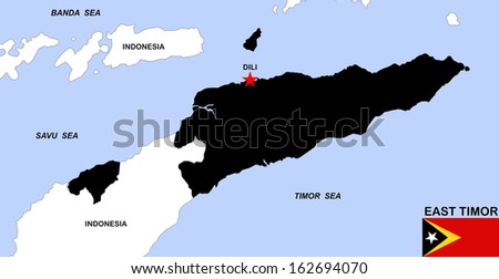 big size black map of east timor with flag