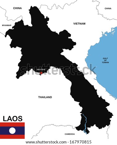 very big size laos black map with flag