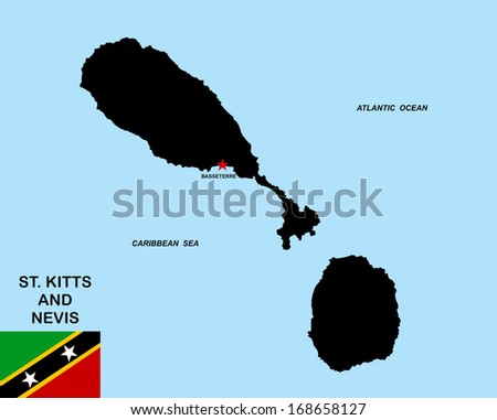 very big size saint kitts and nevis country black map