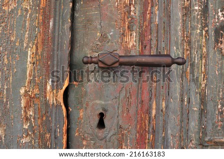 old gate knob medieval door close detail
