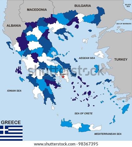very big size political map of greece with flag