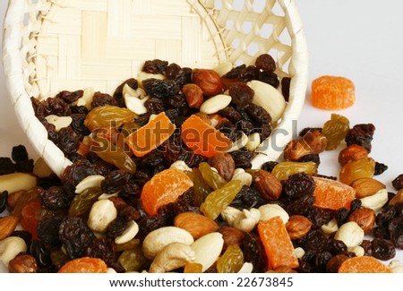 Nuts and dried fruit is a tasty snack