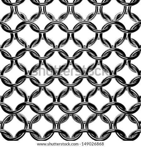 Abstract chain mail grid texture. Armor from steel rings isolated on white