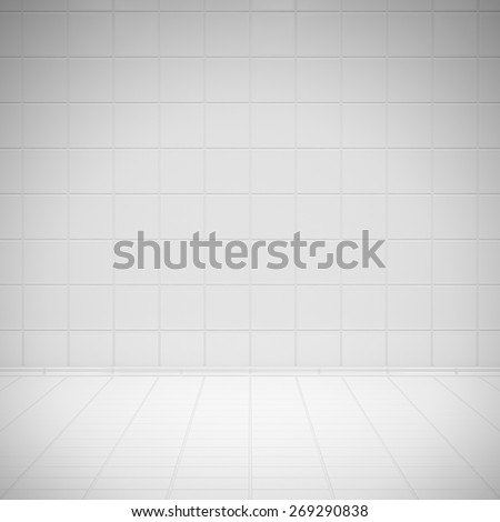 White room. Wall and floor with tiles