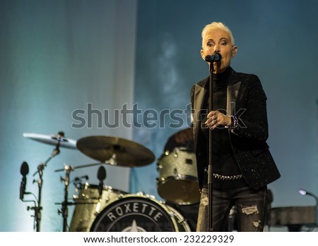 RUSSIA - OCT 30: Marie Fredriksson of Swedish pop rock band Roxette during performance in Khabarovsk, Russia on October 30,2014