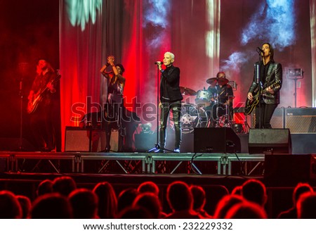 RUSSIA - OCT 30: Swedish pop rock band ROXETTE with Marie Fredriksson and Per Gessle performing in Khabarovsk, Russia on October 30,2014