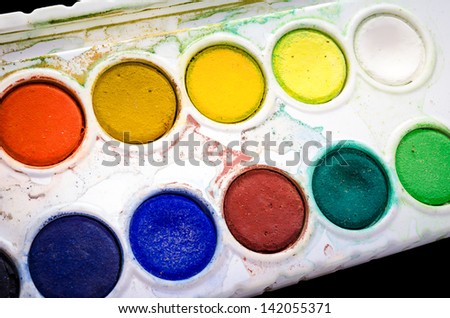 a dirty water color palette isolated on black background