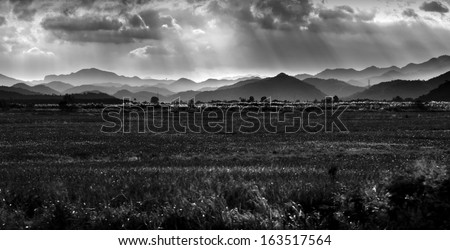 Mountain scenery in black and white, shot at Cha-am, Thailand, Asia.