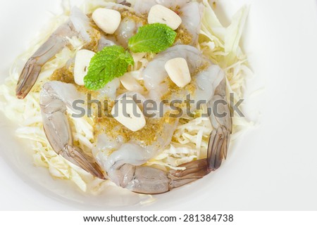 Shrimp in Fish Sauce with Spicy Seafood Sauce Isolated on White Background