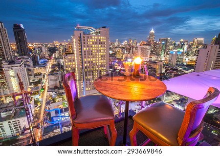BANGKOK, THAILAND - June 3: View from the top of Above Eleven rooftop bar & restaurant on June 3, 2015 in Bangkok, Thailand. Above Eleven is a rooftop bar on the 33 rd floor of the Fraser Suites