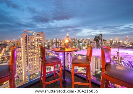 BANGKOK, THAILAND - June 3: View from the top of Above Eleven rooftop bar & restaurant on June 3, 2015 in Bangkok, Thailand. Above Eleven is a rooftop bar & restaurant on the Fraser Suites.