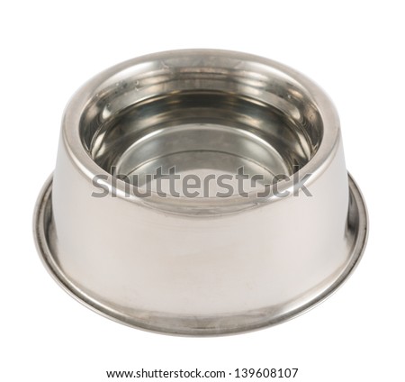 Pet\'s dog steel metal glossy bowl filled with water isolated over white background