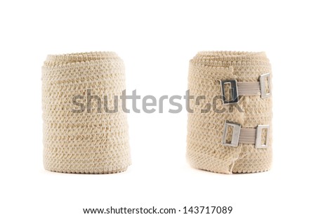 Elastic ACE compression bandage warp isolated over white background, set of two foreshortenings