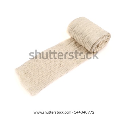 Elastic ACE compression bandage warp unwrapped, isolated over white background