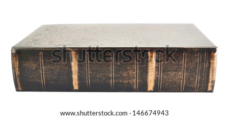 Old wooden cover book isolated over white background