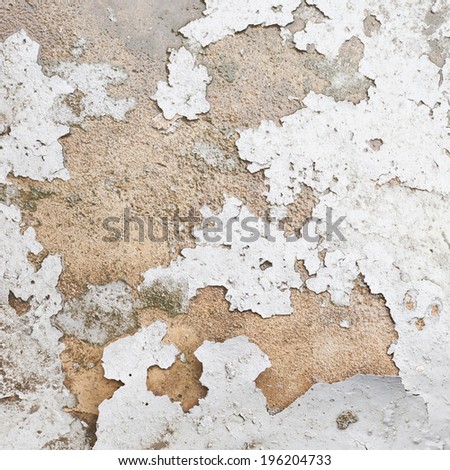 Whitewash falling off the wall fragment as a background grunge texture